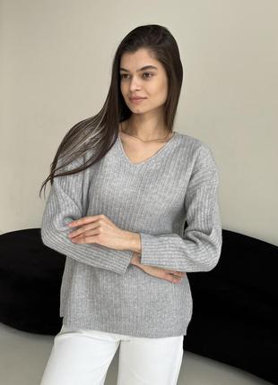 Джемпер жіночий в'язаний, светр, однотонний, темно-сірий