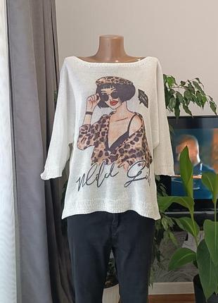 Вязаный свечер с принтом девушки, размер l,xl