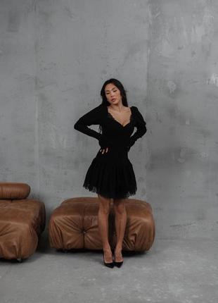 Платье мини с воланами стрейчевый джинс бенгалин рукава на резинках