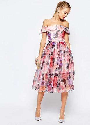 Брендовое коктельное платье органза цветочный принт на плече от asos2 фото