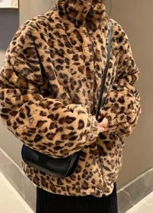 Плюшевая куртка толстовка тедди леопардовый принт