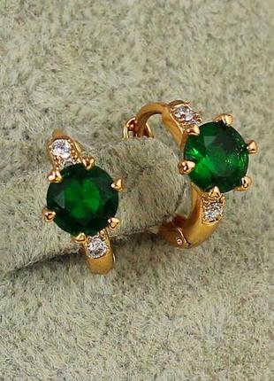 Серьги детские xuping jewelry глобус с зеленым камнем 1,2 см золотистые