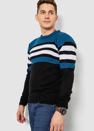 Вовняний чоловічий светр, колір бірюзово-чорний, 247r3299