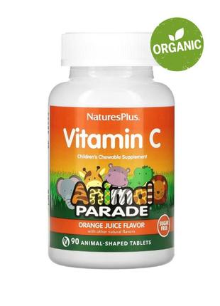 Naturesplus, animal parade, без цукру, жувальний вітамін c, апельсин, 90 таблеток