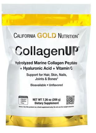 Морской гидролизованный коллаген, гиалуроновая кислота и витамин с от California gold nutrition, collagenup, коллаген, 206 г