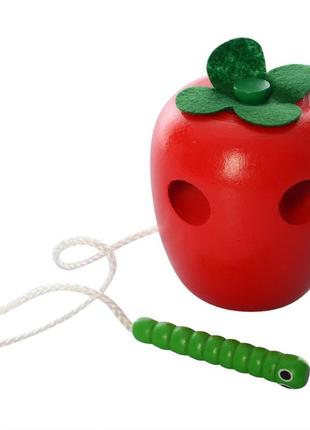 Детская развивающая игрушка шнуровка md 0494 деревянная  яблоко