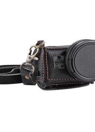 Кожаный футляр - чехол puluz для камер gopro hero 5, 6, 7 с адаптером и крышкой (код pu305b) черный