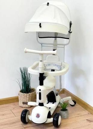 Детский трехколесный самокат-трансформер (родительская ручка, козырек от солнца) цвет пудра maraton (x40)