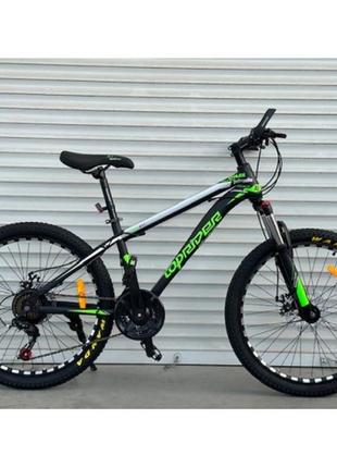 Спортивний велосипед 24 дюйми toprider 611 рама сталева 14 дюймів shimano 21 швидкість салатовий