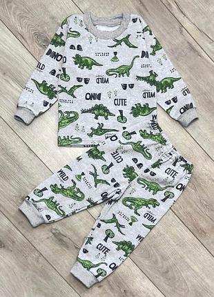 Піжама для хлопчика зріст 98-104 см на 3 роки дитяча байка футер з малюнком динозаври тепла зимова 3928
