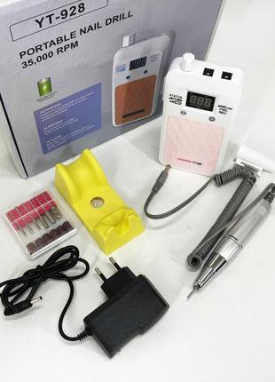 Портативный фрезер для ногтей nail drill yt-928 аккумуляторный с индикатором заряда на 35 000 оборотов. цвет:6 фото
