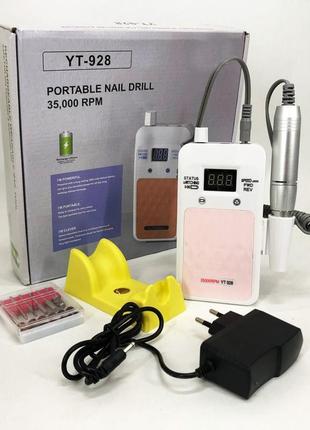 Портативный фрезер для ногтей nail drill yt-928 аккумуляторный с индикатором заряда на 35 000 оборотов. цвет:10 фото