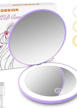 Wobsion акумуляторне світлодіодне дзеркало для подорожей, компактне дзеркало зі світлом зі світлом, світлодіодне дзеркало