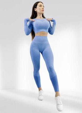 Костюм для фитнеса женский lilafit комплект лосины пуш ап и топ синий m (lfs000110)