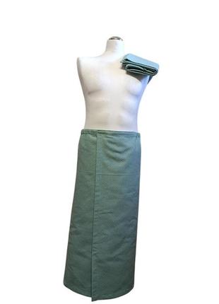 Набір банний чоловічий вафельний кілт довгий р.54 - 72 та рушник банний 70*140 см зелений соти у сауну 02961-2