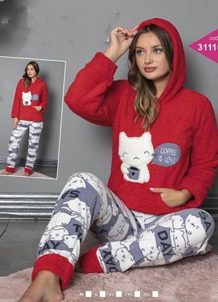 Теплий жіночий костюм  для дому: кофта махра, штани фліс