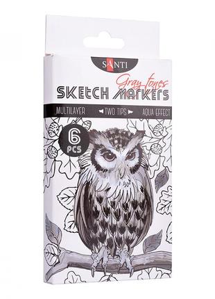 Набор акварельных маркеров santi sketch marker gray tones 6 цветов