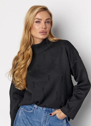 Жіночий светр із рваним декором - чорний цвет, l (є розміри)