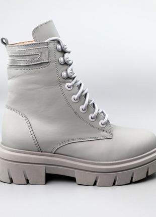 Ботинки женские кожаные мех 591153 серые