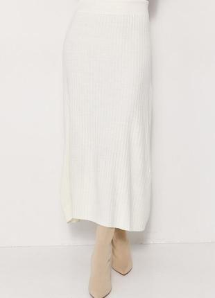 Міді спідниця у широкий рубчик - молочний цвет, l (є розміри)