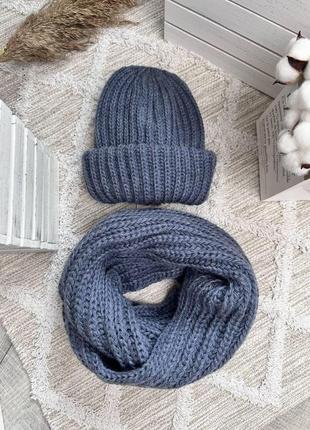 Комплект жіночий - шапка и шарф-хомут світлый джинс (16)