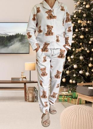 Домашня тепла жіноча піжама cosy тедді (сорочка+штани)