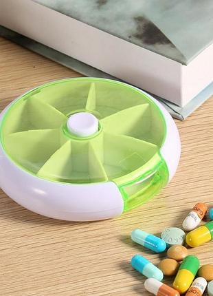 Круглая карманная таблетница на 7 отделений pill box салатовая