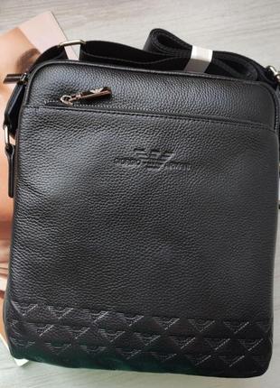 Стильная мужская кожаная сумка мессессенджер giorgio armani