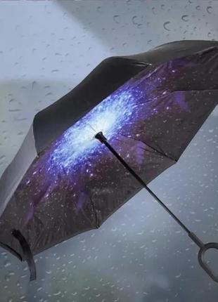 Зонт lesko up-brella звёздное небо складывающийся зонтик в обратном направлении длинная ручка антизонт хит2 фото