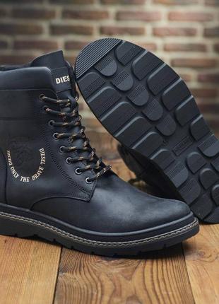 Ботинки кожаные зимние diesel cassidy combat black