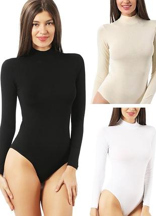 Боди хлопковые с длинным рукавом - под горло тм ozkan туречки, черный, белый, бежевый