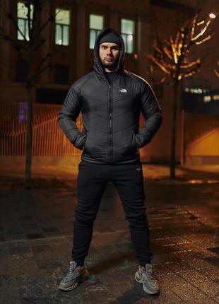 Комплект мужской tnf: куртка tnf + штаны мужские из трехнитки утепленные tnf черные
