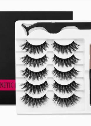 Набор накладные магнитные ресницы+подводка+пинцет magnetic lashes 5 магнитов3 фото