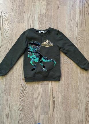 Свитшот с начесом h&m динозавр пайетки