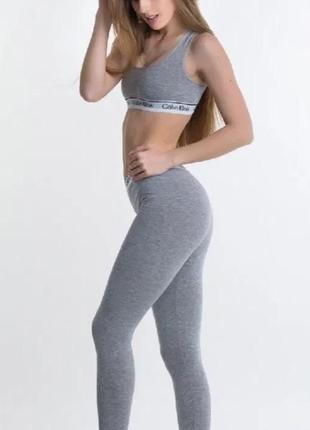Спортивний костюм calvin klein жіночий. лосини та топ сірий, xl