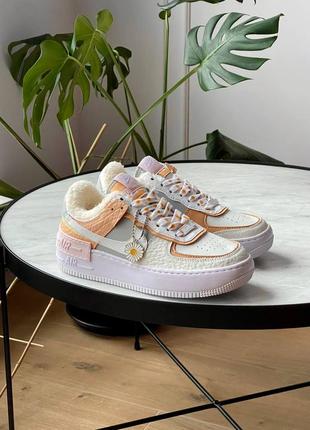 Кроссовки женские с мехом nike air force 1 shadow spruce aura fur