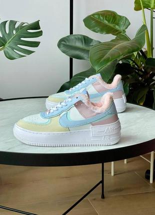 Кроссовки женские с мехом nike air force 1 shadow white glacier blue ghost fur