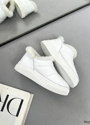 Белые зимние кожаные дутики автоледи