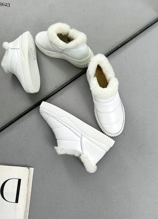 Белые зимние кожаные дутики автоледи