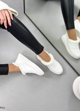 Белые зимние кожаные дутики автоледи