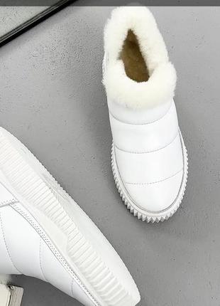 Белые зимние кожаные дутики автоледи