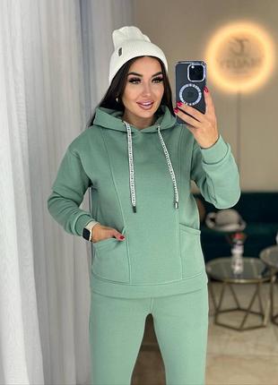 Жіночий теплий спортивний костюм чорний сірий бежевий ліловий оливковий2 фото