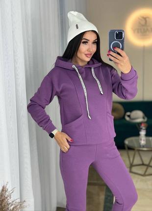 Жіночий теплий спортивний костюм чорний сірий бежевий ліловий оливковий2 фото