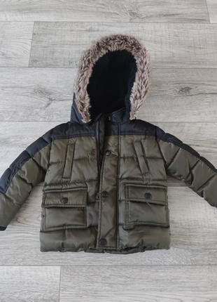 Куртка курточка зимняя 9-12 месяцев 80 см хаки черная тепла как новая