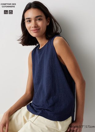 Льняная футболка без рукавов uniqlo