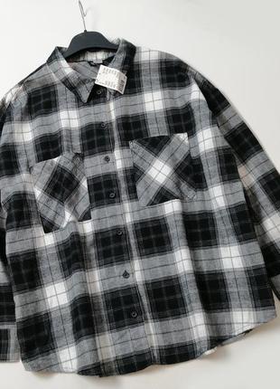 Новая свободная теплая рубашка из хлопка в клетку