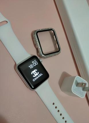 Часы apple watch sport 42mm silver aluminum case with white sport band🍏оригинал в коробке с зарядкой.