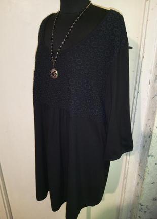 Натуральная,трикотажная блузка-туника с кружевом,большого размера,ulla popken6 фото