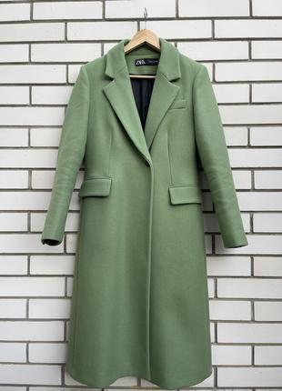 Зеленое пальто на основе шерсти manteco, шерсть zara