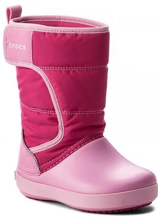Детские зимние сапоги crocs kids lodgepoint snow boot с7 24 малиновые на липучке